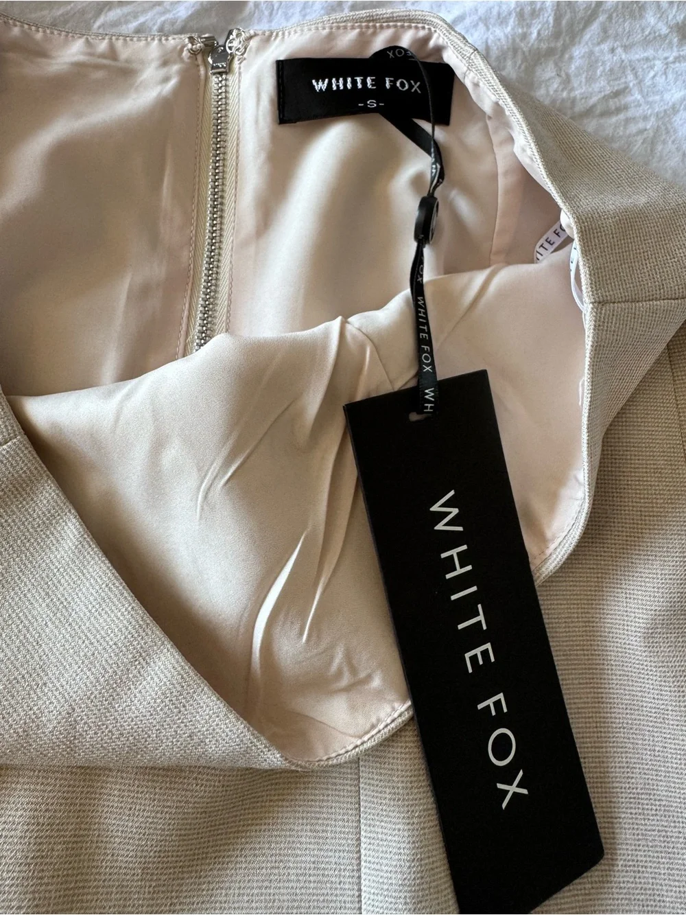 White Fox Boutique Cream Mini Skirt with Black Trim